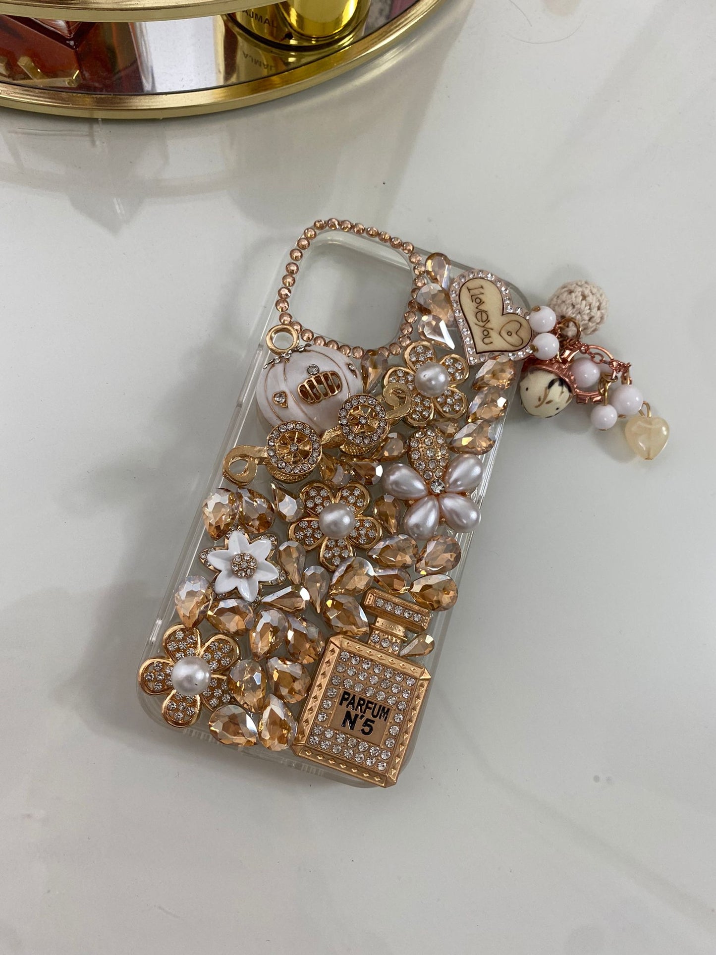 ‘Extra Gal’ iPhone White & Gold Jewelled Phone Case