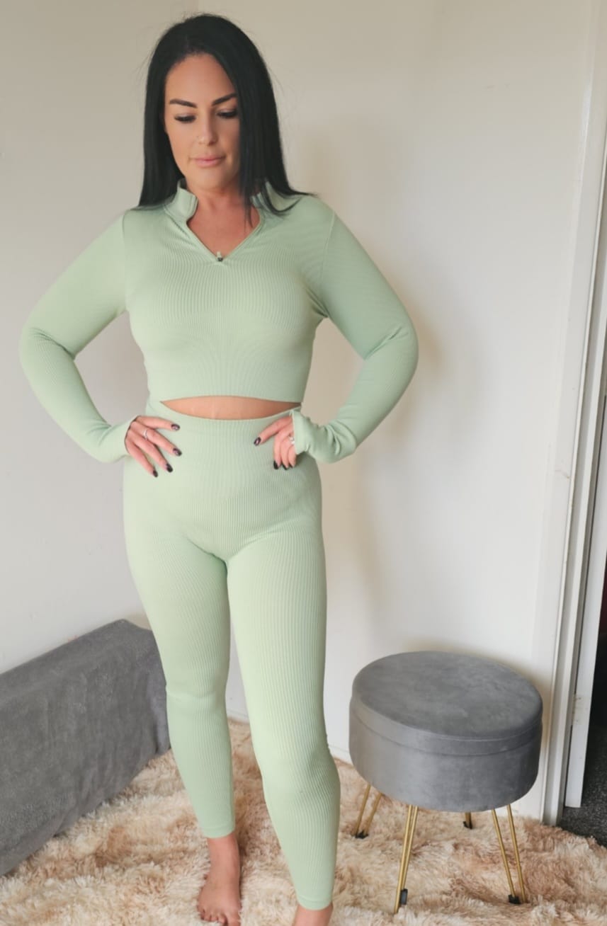 "Apple Of My Eye" 2 Piece Legging and Zip Crop Set