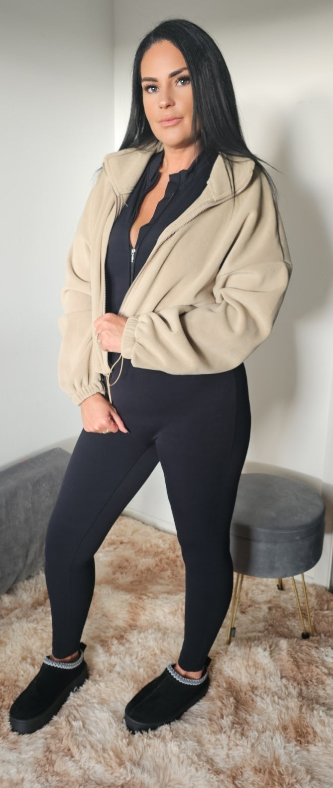 "Cream of the crop" cropped fleece jacket.