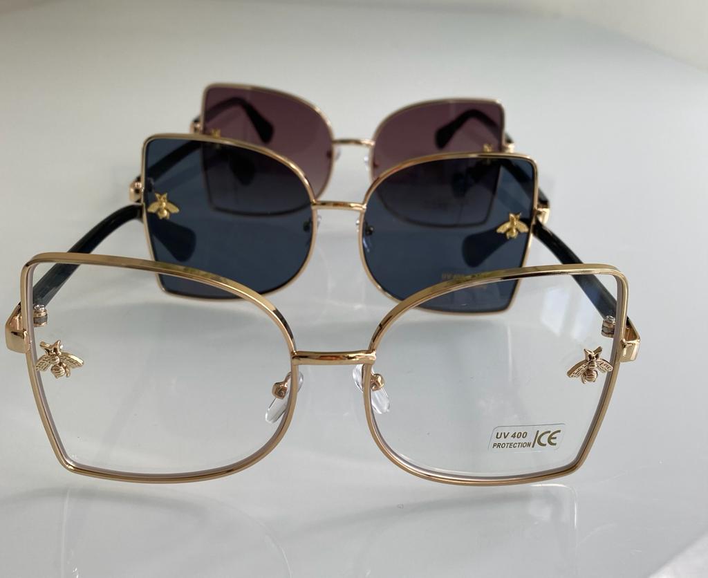 ‘Queen Bee’ UV Protection Gold Rimmed Sunglasses